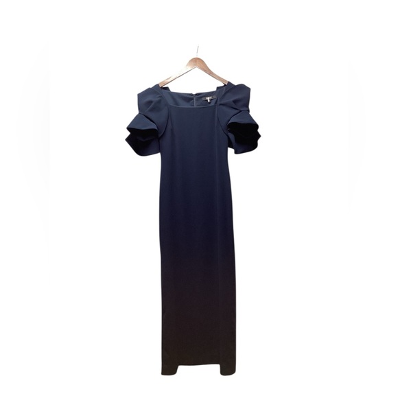 Badgley Mischka Origami Sleeve Maxi dress. Size 4. Navy - Picture 3 of 15